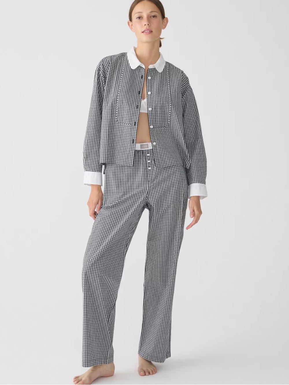 J Crew Cotton Poplin Pyjama Set Size S French Country Loungewear Plaid